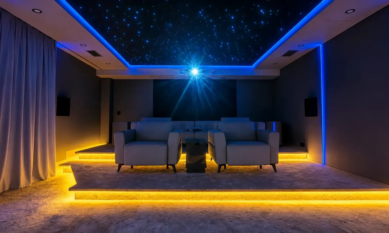 Dim-lit cinema interior
